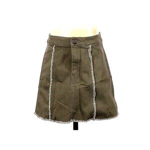BCBGENERATION Womens Skirt SZ 23 Dusty Olive Raw Fringe Frayed Hem Trim‎ A-Line